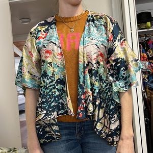 Printed open front kimono top / jacket